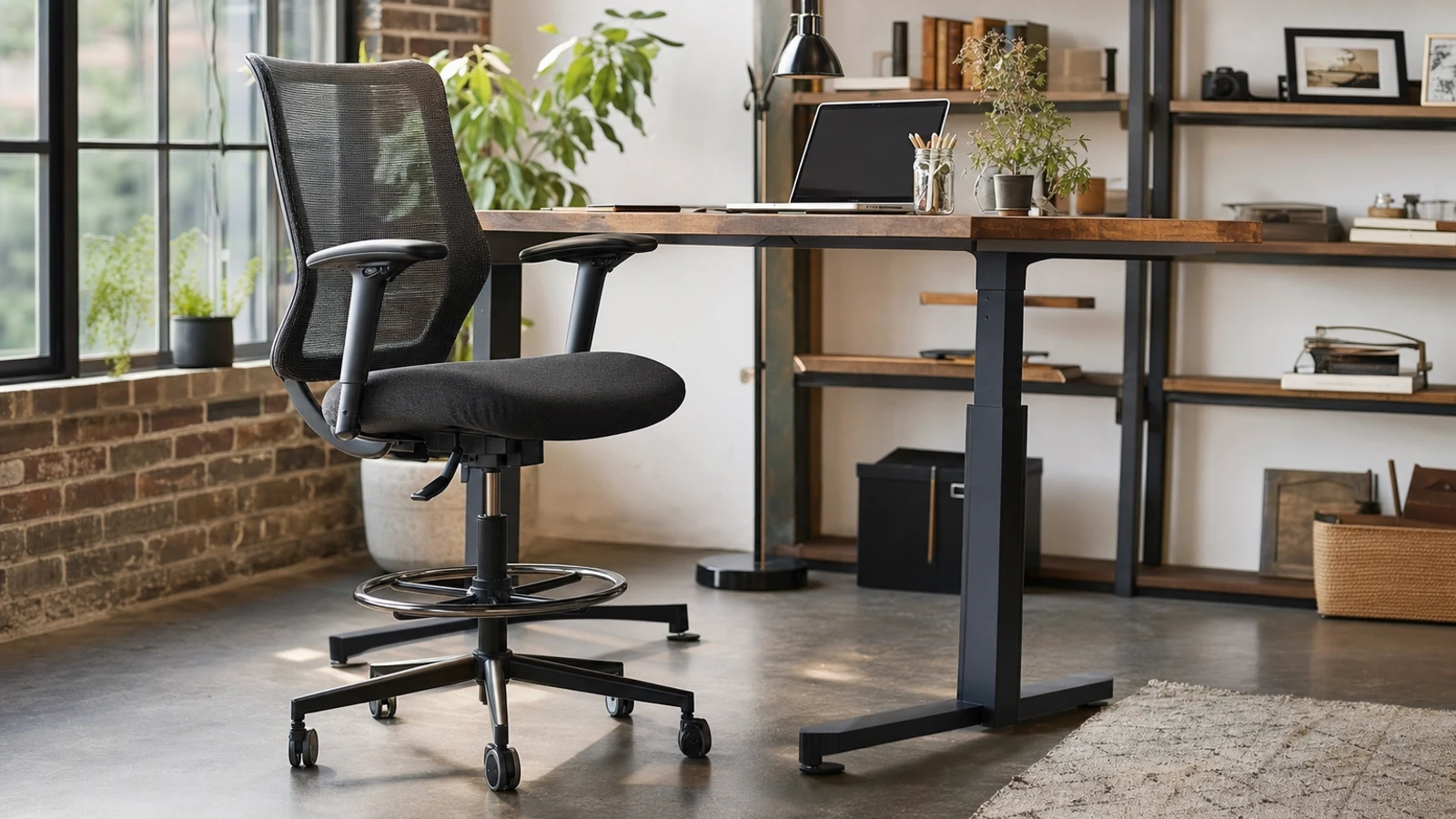 big and tall drafting chair in a high-desk workspace