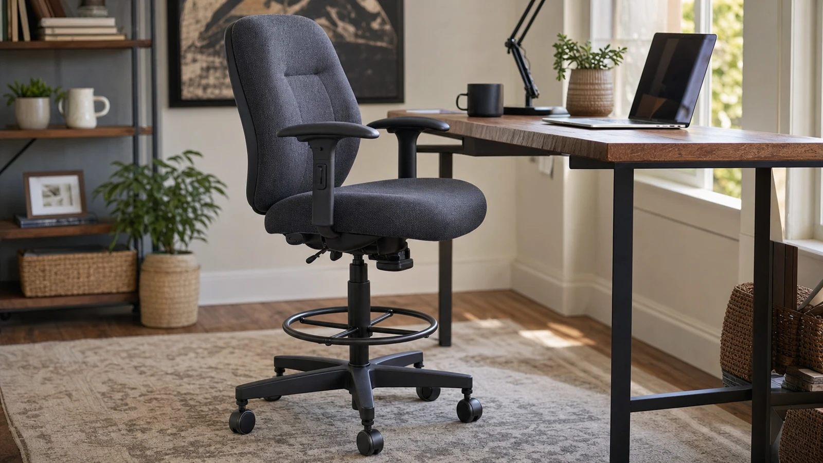 big and tall drafting chair in a high-desk workspace
