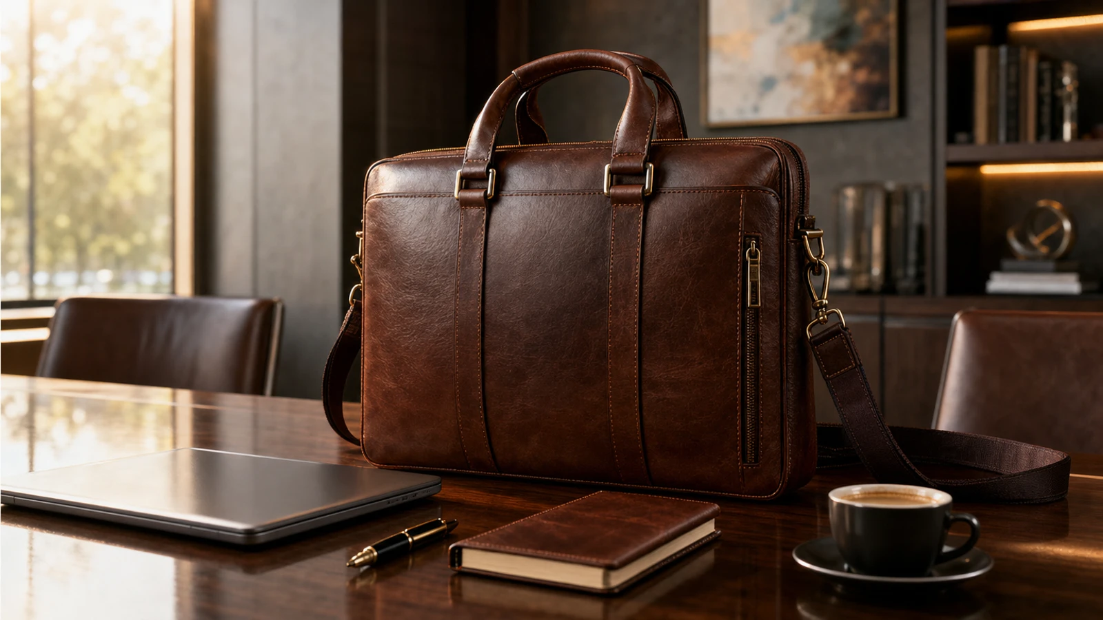 executive leather briefcase in a refined professional setting