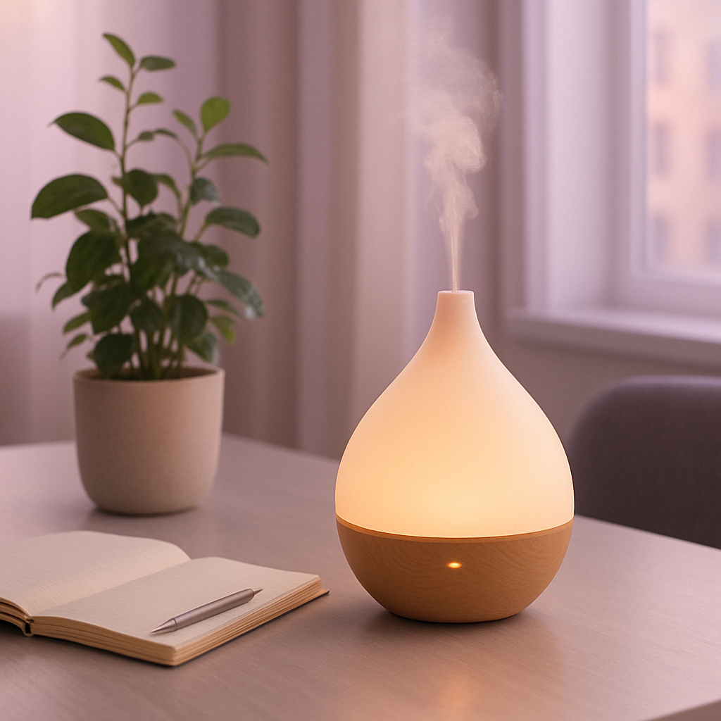 Essential oil diffuser on calm office desk
